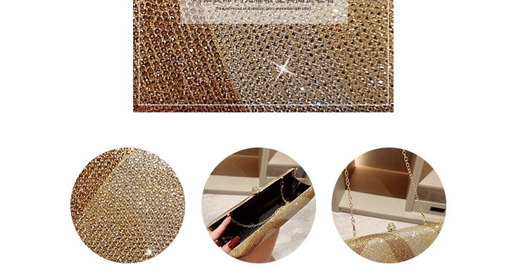 Women Clutch Glitter Sequins Evening Party Handbags Portable Gold Color Diamond Wedding Clutches Purse New Chain Shoulder Bags