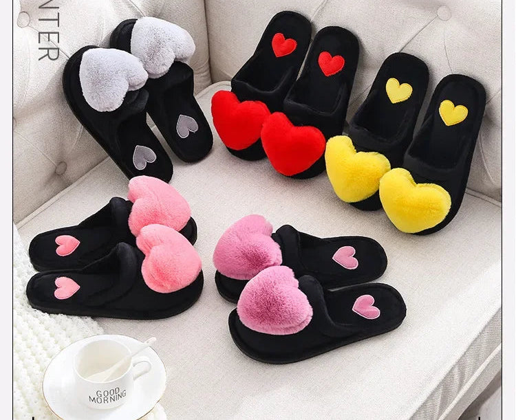 Warm Cotton Slippers Women's Cartoon Peach Heart Design Floor Anti-slip Home Slippers For girls - Natalia Home Fashion