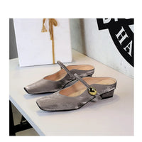 European Style Light-Mouthed Half-Slippers Women Wearing Thick Heels And Square-Toe Mary Jane Shoes One-Strap