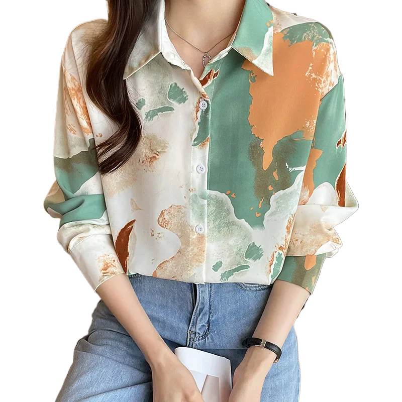 Casual Loose Long Sleeve Shirt for Women Korean Style Blouse Tops