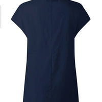 Women Cotton Linen Stand Collar Blouses Cap Sleeves Solid Color Loose Fit Casual Fashion Female Shirts Tops