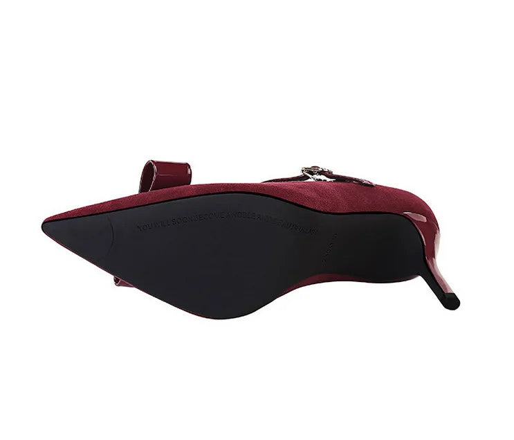 Banquet Bow Rivet T-button Pointed Head High Heel Women's Single Shoes