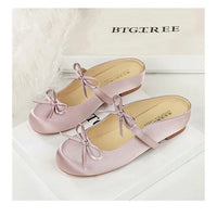 Ladies Slippers Bowknot Silks Satins Women Shoes Round Head Women Sandals Summer Shoes Women Slippers