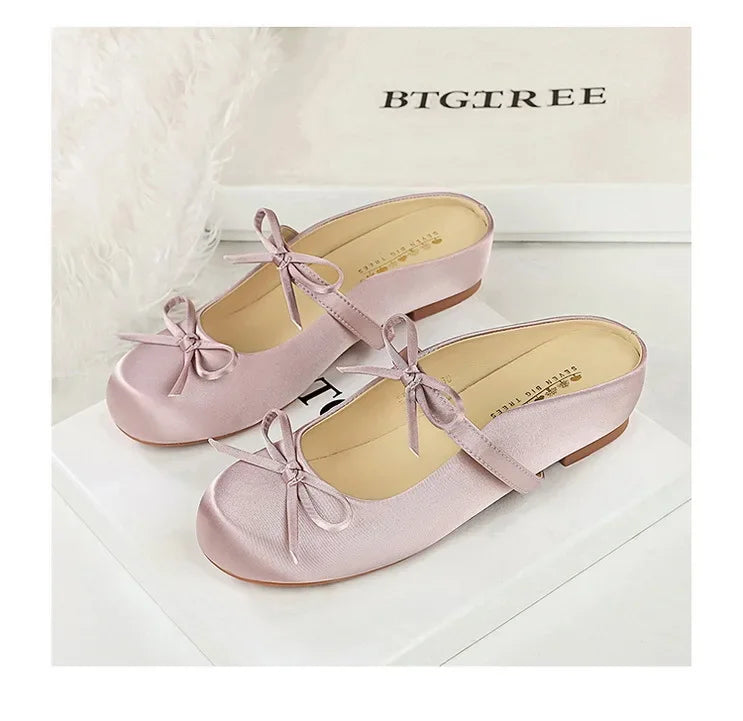 Ladies Slippers Bowknot Silks Satins Women Shoes Round Head Women Sandals Summer Shoes Women Slippers