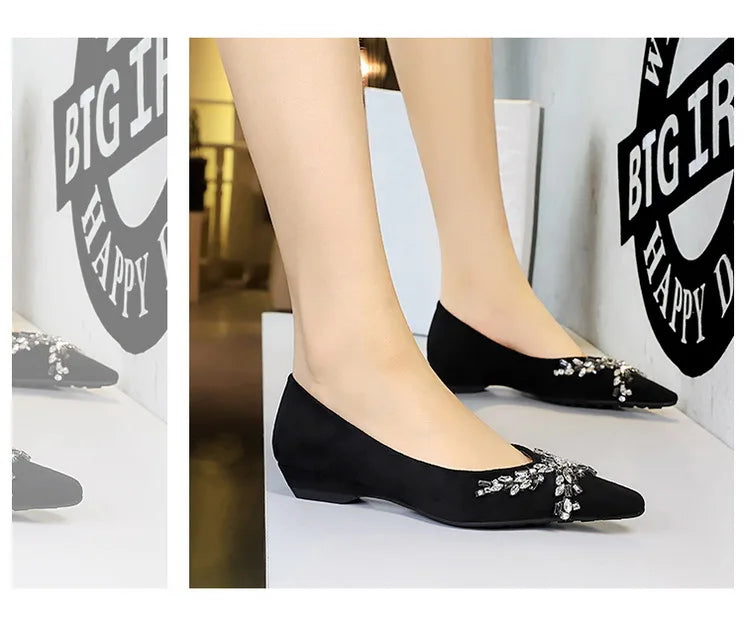 New Spring Crystal Women Mary Jane Shoes Fashion Shallow Slip on Elegant Party Dress Low Heel Shoes