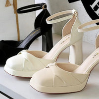 One-Strip Ultra-High Heel Sandals Platform Thick Heel Bow Women Shoes Square Toe Shallow Mouth Hollow Shoes