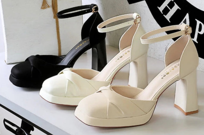 One-Strip Ultra-High Heel Sandals Platform Thick Heel Bow Women Shoes Square Toe Shallow Mouth Hollow Shoes