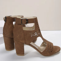Women Fashion Strap Sexy High Heel Sandals Woman Roman Hollow Pumps Lace-up Peep Toe Sandals Casual Chunky High-heeled Sandals