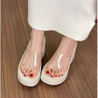Thick Heel Platform Sandals Women's Summer Casual round Head PVC Material Beach Slippers Transparent Strap Casual Slip-On Shoes