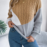 Women's Sweater Tops Sweaters Women Female Woman Clothing Casual Color-Blocked Long-Sleeved Pullover Sweater
