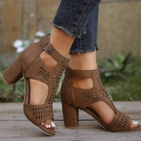 Women Fashion Strap Sexy High Heel Sandals Woman Roman Hollow Pumps Lace-up Peep Toe Sandals Casual Chunky High-heeled Sandals