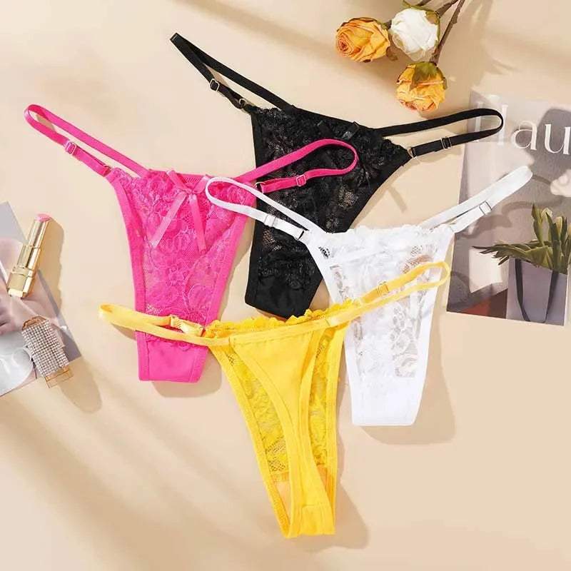 Lace Underwear For Women Low Rise Adjustable Waist Thongs Sexy G-String Female Breathable Underpants Lingerie
