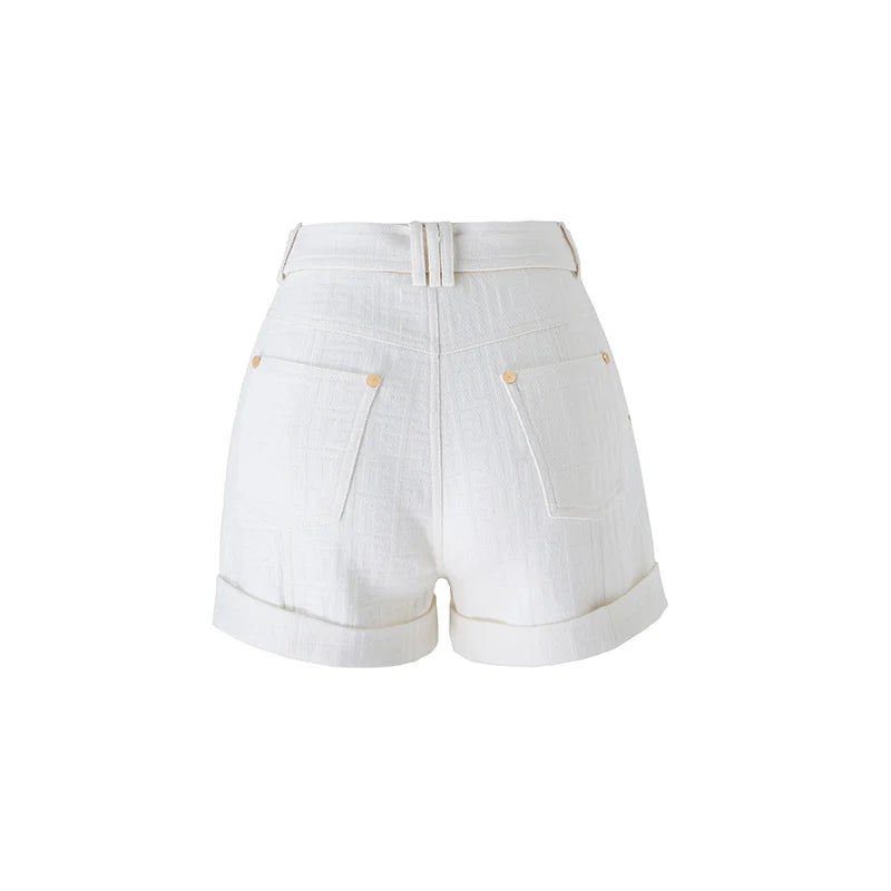 Texture Washed Denim Shorts for Women with Belt Casual Style Quality Jeans Trousers shorts