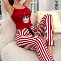 Print suspenders and trousers two-piece set comfortable home casual sexy women's pajamas