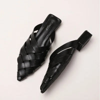 Hollow Woven Pointed Cool Slippers Women's Summer Thick Heel Outer Wear Bag Head Half Slippers Women Sandals