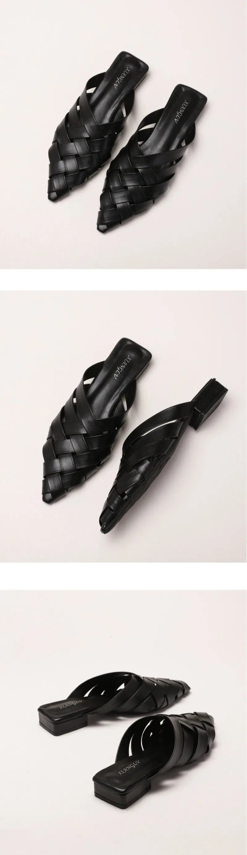 Hollow Woven Pointed Cool Slippers Women's Summer Thick Heel Outer Wear Bag Head Half Slippers Women Sandals