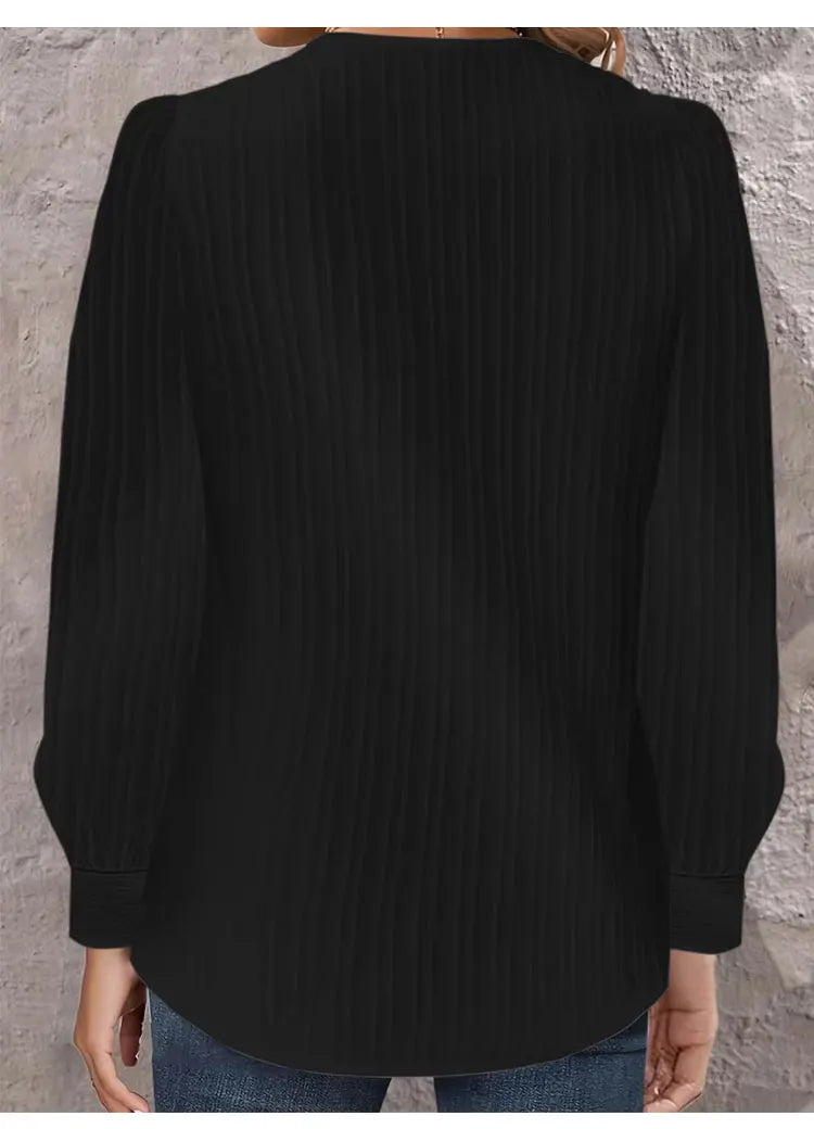 Simple Button V-neck Pullover Women's Solid Long Sleeve Casual T-shirts Elegant Lady Blouses