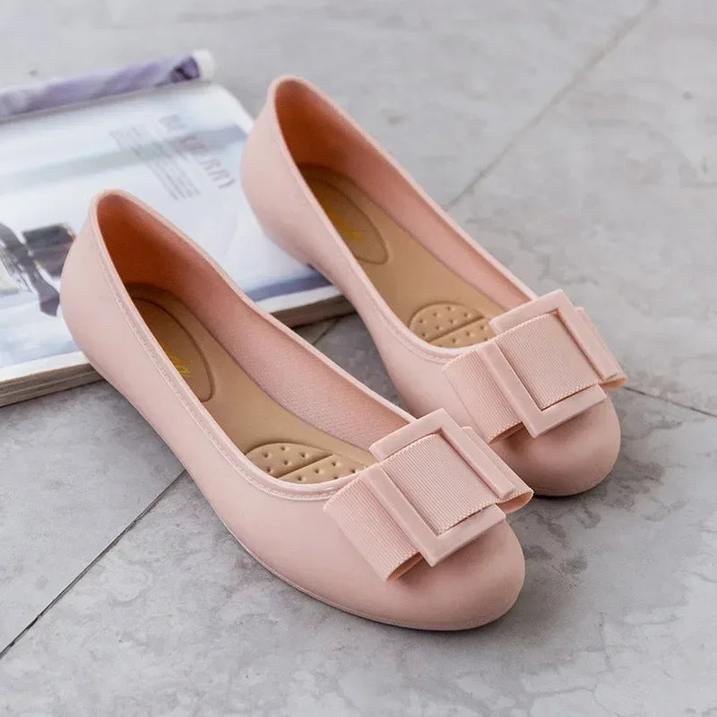 Jelly Flat Shoes Lady Waterproof Bow Tie Flats Cute Sweet Shoes Women Fashion Comfortable Soft