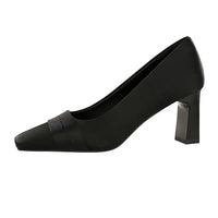 Elegant Satin High Heels Square Toe Slip-On Chunky Heel Comfortable Women's Shoes for Party Fashion Footwear Summer Autumn