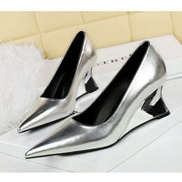 Spring Fashion Pointed Toe Pumps Woman Metal Decoration Wedges Heels Elegant Ladies Shoes