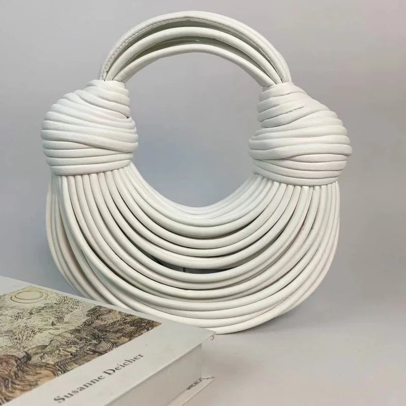 Fashionable Hand-Knitted Noodle Bag Women's Shoulder Bag Urban Minimalist Style Dumpling Bag Versatile Knot Design PU Material