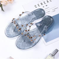Women Jelly Slippers Rivets Studs Bow-Knot Leisure Daily Flip-Flops For Raining Days Anti-Slip Flat Slippers