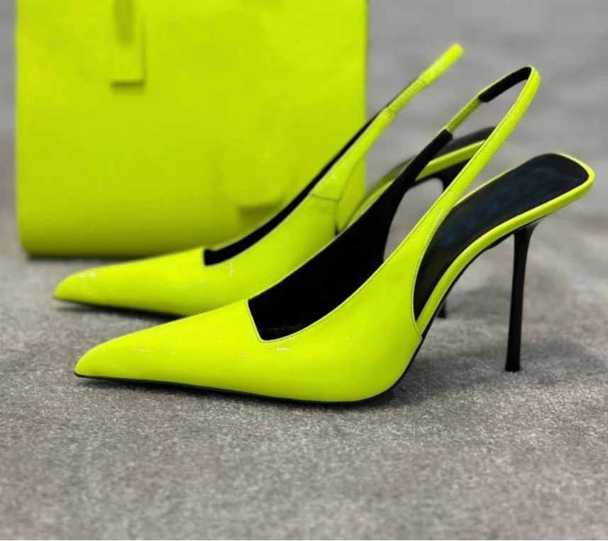 Women Neon Colors Pumps Sling back Sandals High Thin Heel Peep Toe Fetish Prom Shoes Streetwear