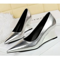 Women Pumps Pointed Toe Retro Shoes Women Shoes Designer Shallow Wedges High Heels Banquet Mules