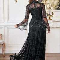 Black Lace Mermaid Elegant Evening Dress for Women High Neck Long Sleeve Sequins Party Dresses Prom Gowns Wedding