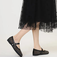 French-style rhinestone mesh Mary Jane shoes, breathable shallow single shoes, fairy-style soft-soled flat shoes