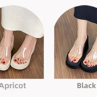 Thick Heel Platform Sandals Women's Summer Casual round Head PVC Material Beach Slippers Transparent Strap Casual Slip-On Shoes