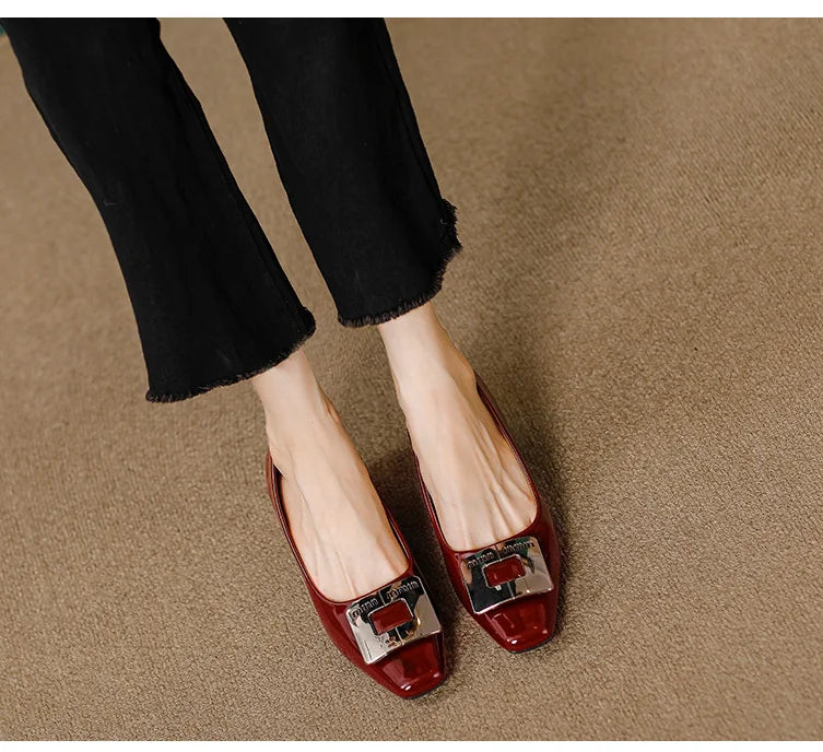 Square Head Kitten Heels Stiletto Women's Shoes Patent Leather Light Mouth French Kitten Heel Shoes