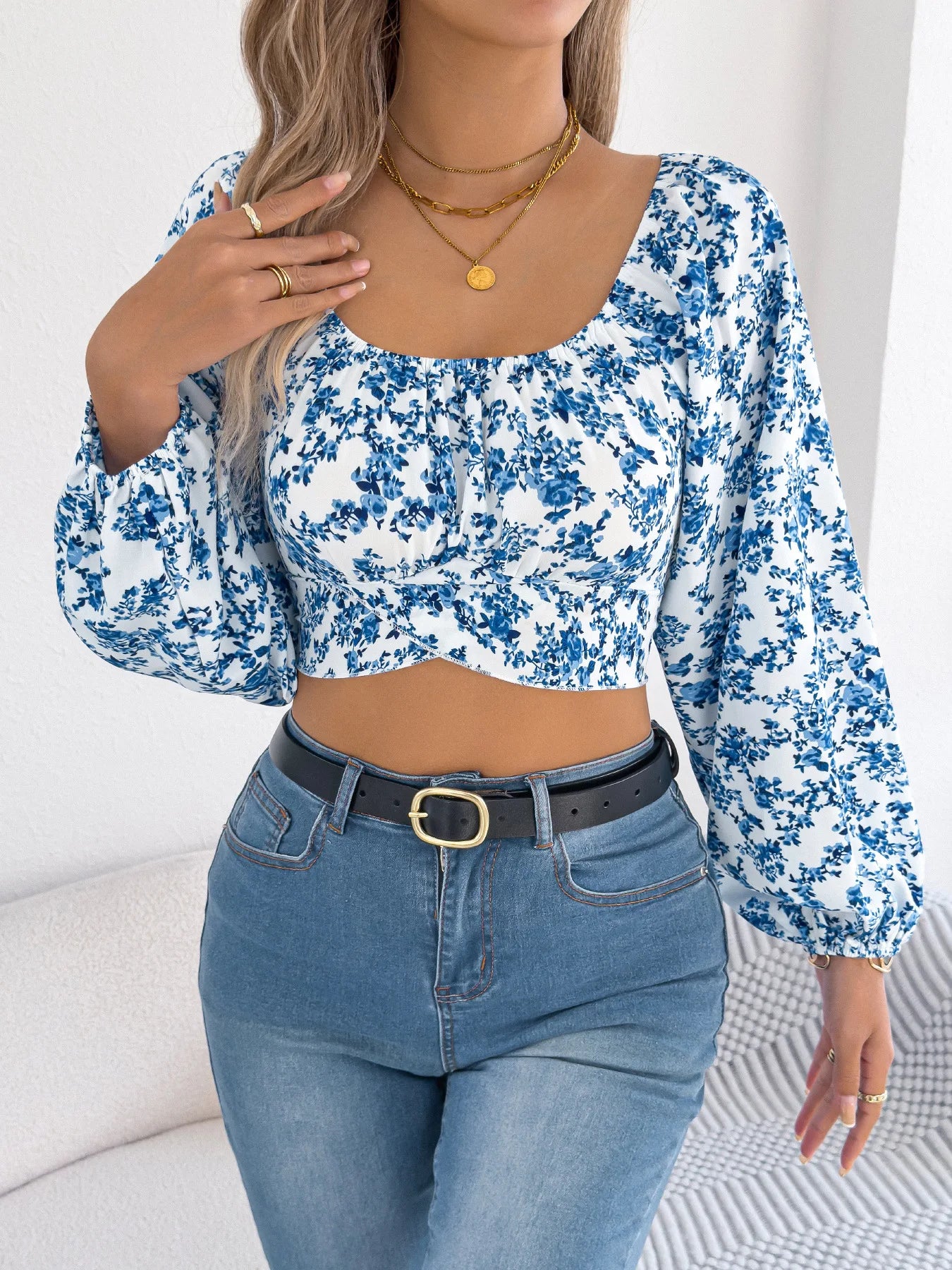 Spring Square Neck Backless T-shirt Casual Women Long Sleeve Bodycon Crop Top Club Short Tops