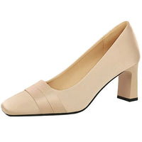 Elegant Satin High Heels Square Toe Slip-On Chunky Heel Comfortable Women's Shoes for Party Fashion Footwear Summer Autumn