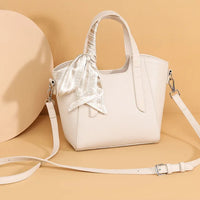 Pure Leather Cowhide Single Shoulder Crossbody Bag Ladies Handbag Fashion Bucket Bag Simple Basket Comes with Scarf