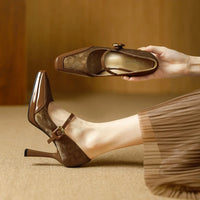 Comfortable Platform High Heels French Style Square Head Thin Strap Mule Women's Shoes