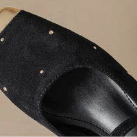 Retro Square Head Mary Jane Shoes Women Comfortable Slip-On High Heels Casual Velvet Upgraded Rubber Sole