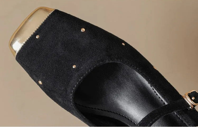Retro Square Head Mary Jane Shoes Women Comfortable Slip-On High Heels Casual Velvet Upgraded Rubber Sole