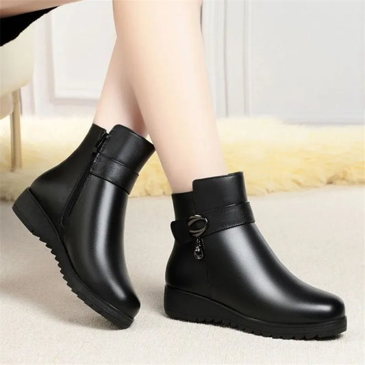 Women's winter casual cotton warm leather shoes, women's cotton boots, snow boots, fashionable cotton boots, mom ankle boots - Natalia Home Fashion