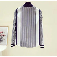 Office Lady Turn-down Collar Straight Loose Button Dress Shirts Blue Striped Long Sleeve Blouses Spring Thin Women's Clothing