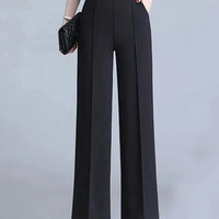 Classic Chiffon High Waist Wide Leg Pants Office Lady Loose Thin Black Trousers  New Formal Chic Pantalones De Mujer Cintura Alt Natalia Home Fashion    Natalia Home Fashion
