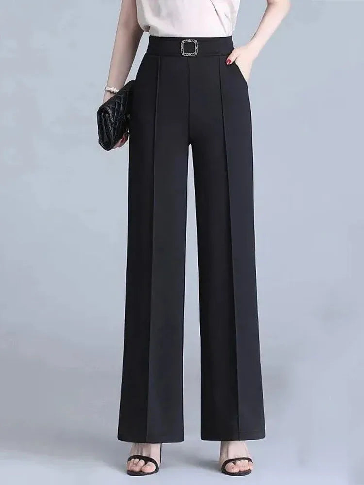 Classic Chiffon High Waist Wide Leg Pants Office Lady Loose Thin Black Trousers  New Formal Chic Pantalones De Mujer Cintura Alt Natalia Home Fashion    Natalia Home Fashion