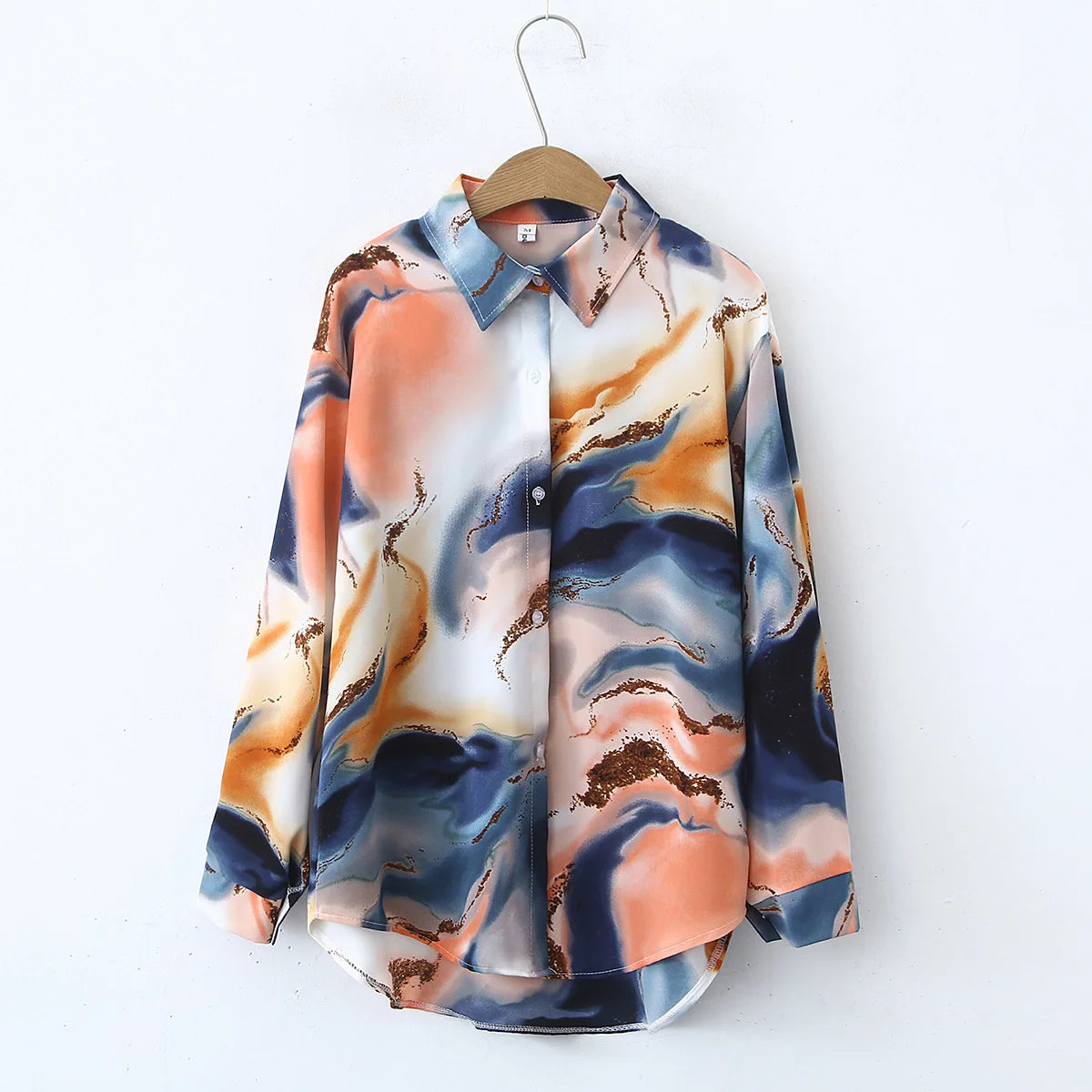 Women's Vintage Tie Dye Niche Design High End French Satin Shirt Long Sleeve Elegant Soft Drape Blouse Top