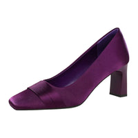 Elegant Satin High Heels Square Toe Slip-On Chunky Heel Comfortable Women's Shoes for Party Fashion Footwear Summer Autumn