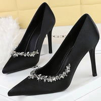 Silks satins Women Pumps Rhinestone design High Heels Stilettos 10 cm and 7 cm Luxury banquet shoes Sexy party shoes