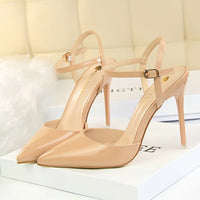 Women 10.5cm High Heels Sandals Lady Metallic Gray Patent Leather Stripper Ankle Strap Sandals Wedding Fetish Nightclub Shoes