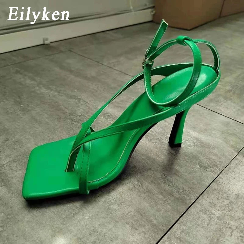 Square Head Ankle Strap Sandals Women Fashion High Heel Gladiator Narrow Band Party Dress Pump Shoes