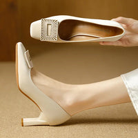 Square Toe Comfort Soft Office Shoes Daily Outdoors Women Shoes 7CM Thick High Heels Shallow Mouth Fashion Party Shoes