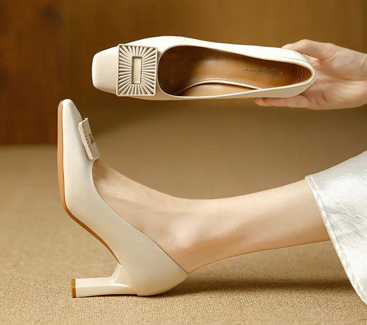 Square Toe Comfort Soft Office Shoes Daily Outdoors Women Shoes 7CM Thick High Heels Shallow Mouth Fashion Party Shoes