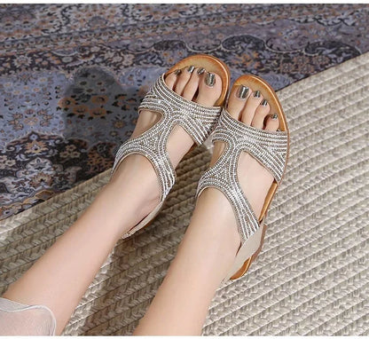 Bohemian Water Diamond Slope Heel Sandals Casual Outdoor Wear Retro Style Synthetic Material Comfortable Commuting Versatile